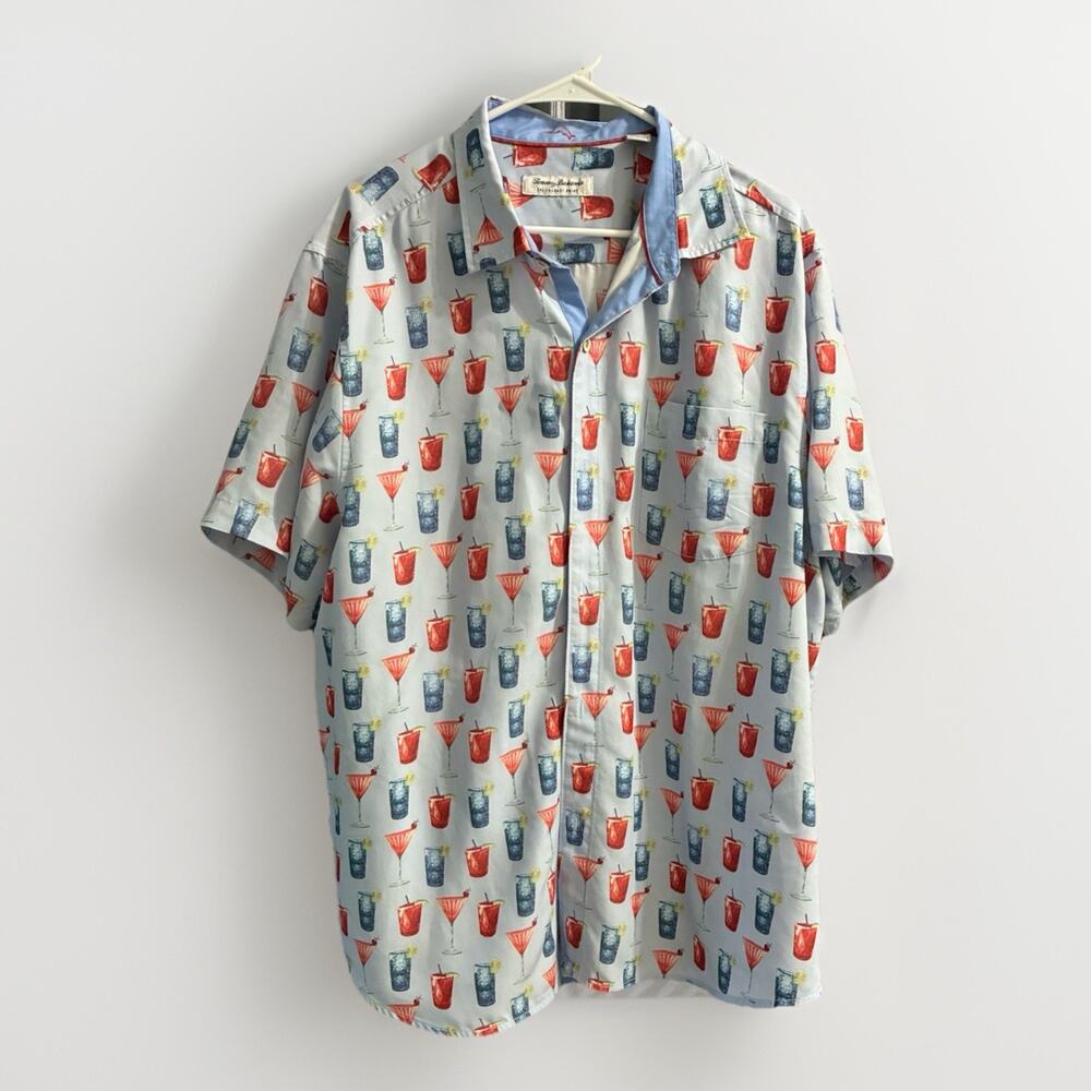 Tommy Bahama Sport Shirt Coconut Point Cheers Print SS XL Blue Modal MSRP $138